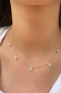 8K Necklace with 5 Diamond Clovers on neck yellow gold