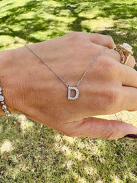 White Gold DIamond Initial Necklace up close