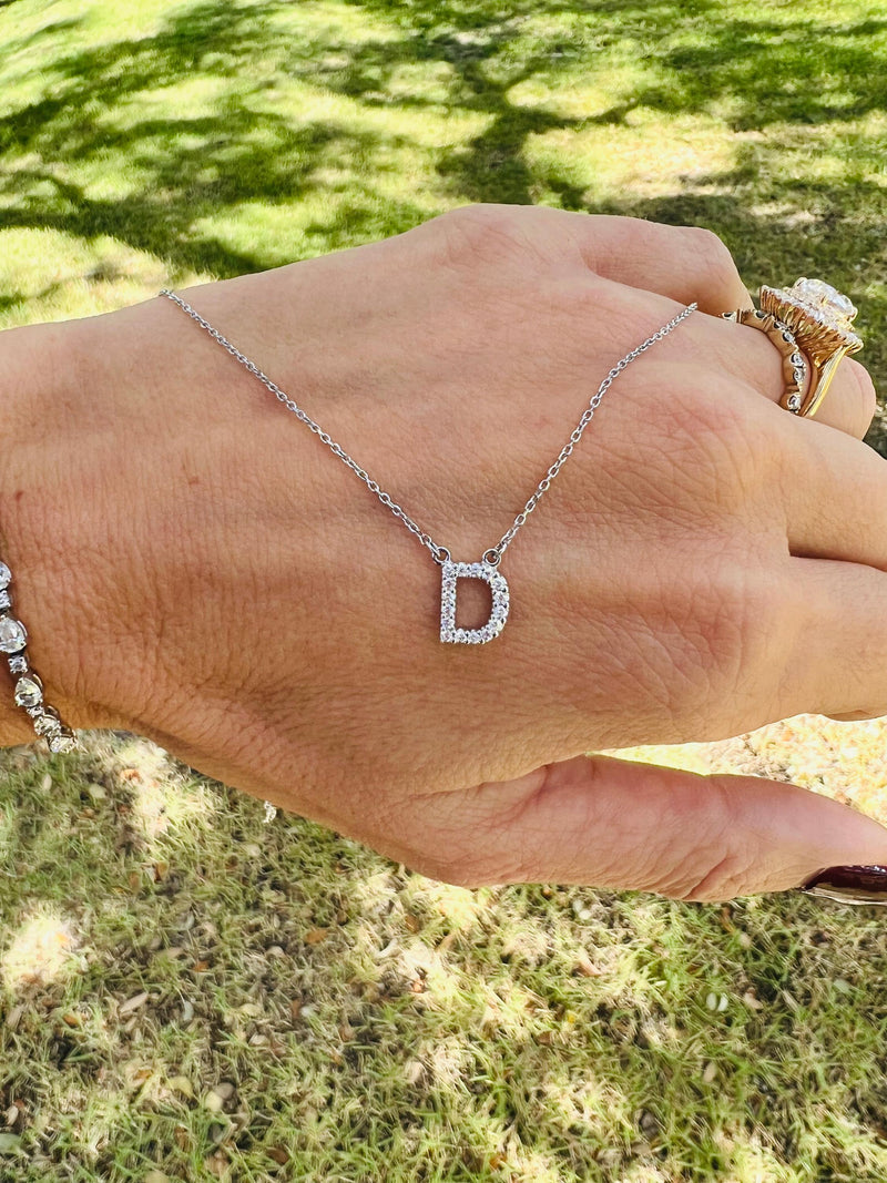 White Gold DIamond Initial Necklace up close