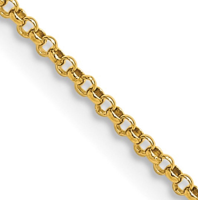 14K Yellow gold Rolo chain necklace close up