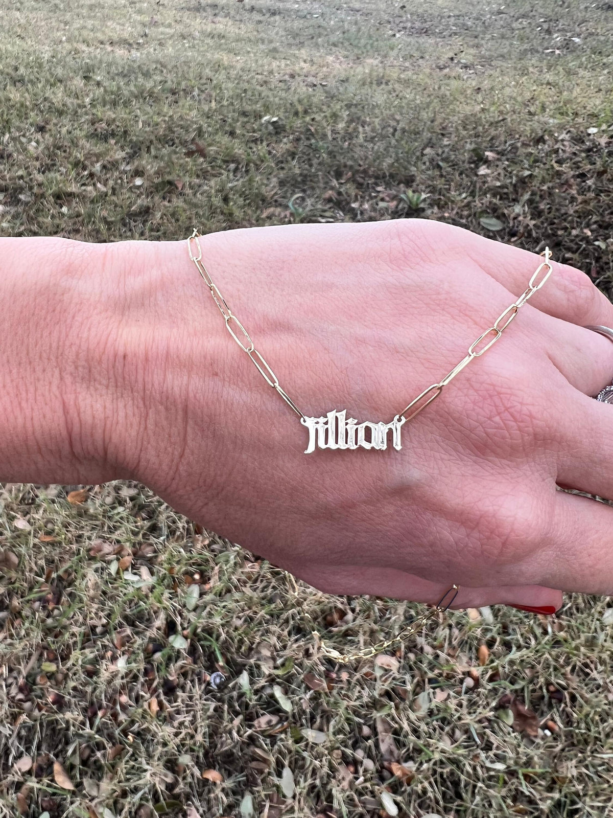 14K Gothic Name Paperclip Necklace