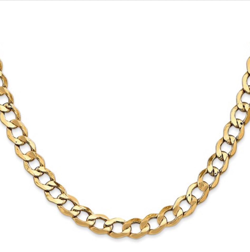 Mens Semi-Solid Curb Chain yellow gold