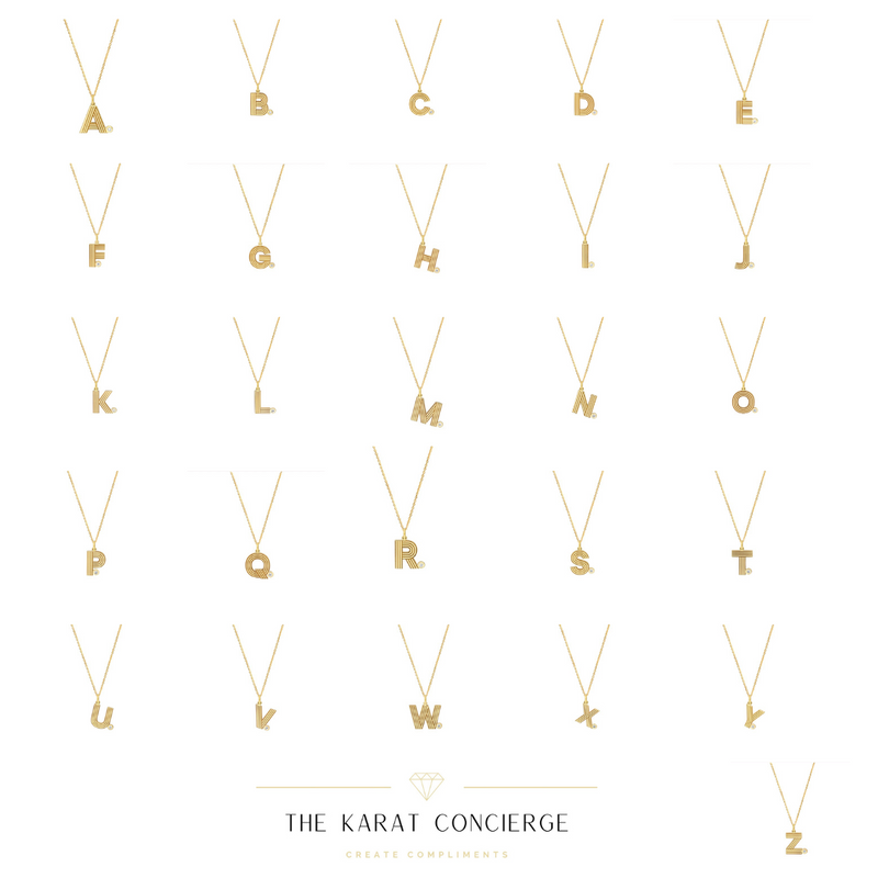 Diamond Micro Initial Necklace options in yellow gold