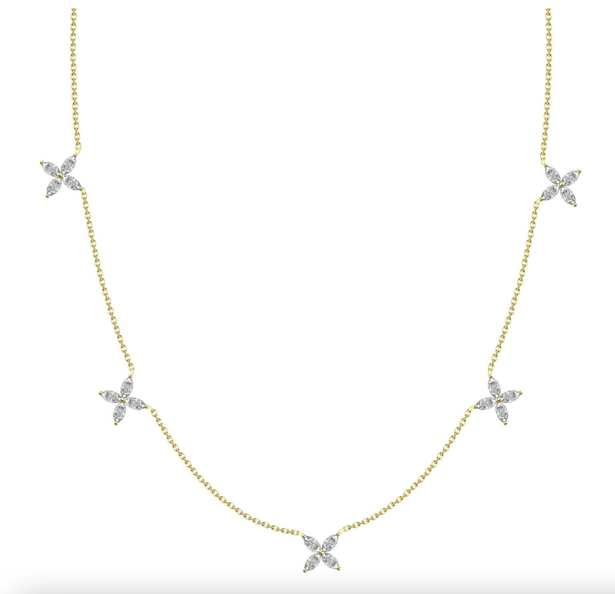 8K Necklace with 5 Diamond Clovers yellow gold
