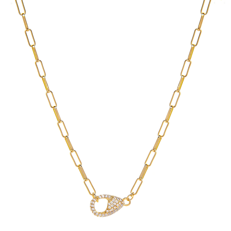 Paperclip necklace with Diamond Lobster Clasp yellow gold
