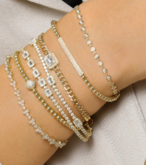  CTW diamond cluster tennis bracelet on wrist 