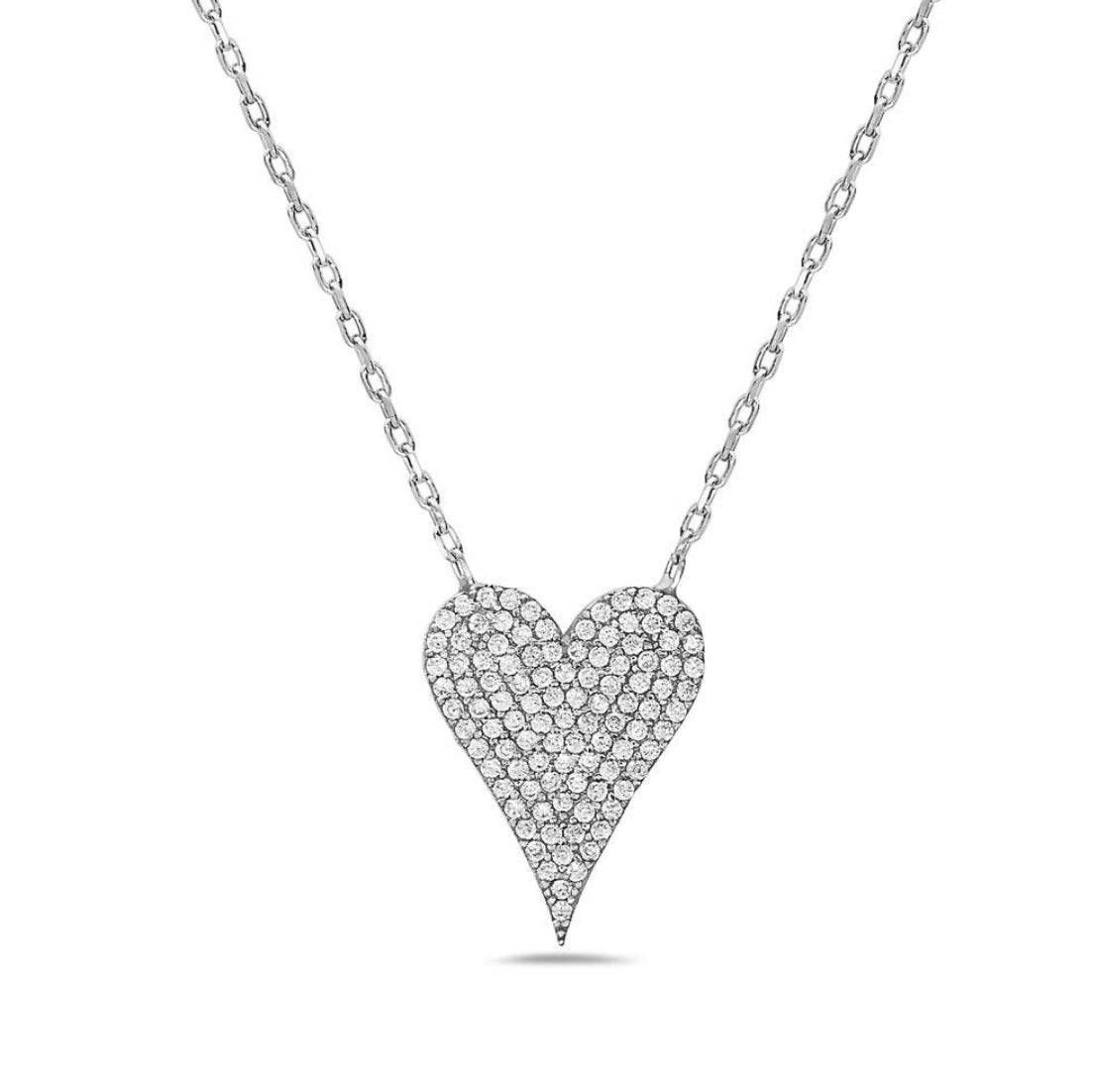 Diamond Pave Heart Necklace in 14K White  Gold