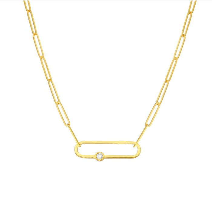  Diamond Paperclip Yellow Gold Necklace