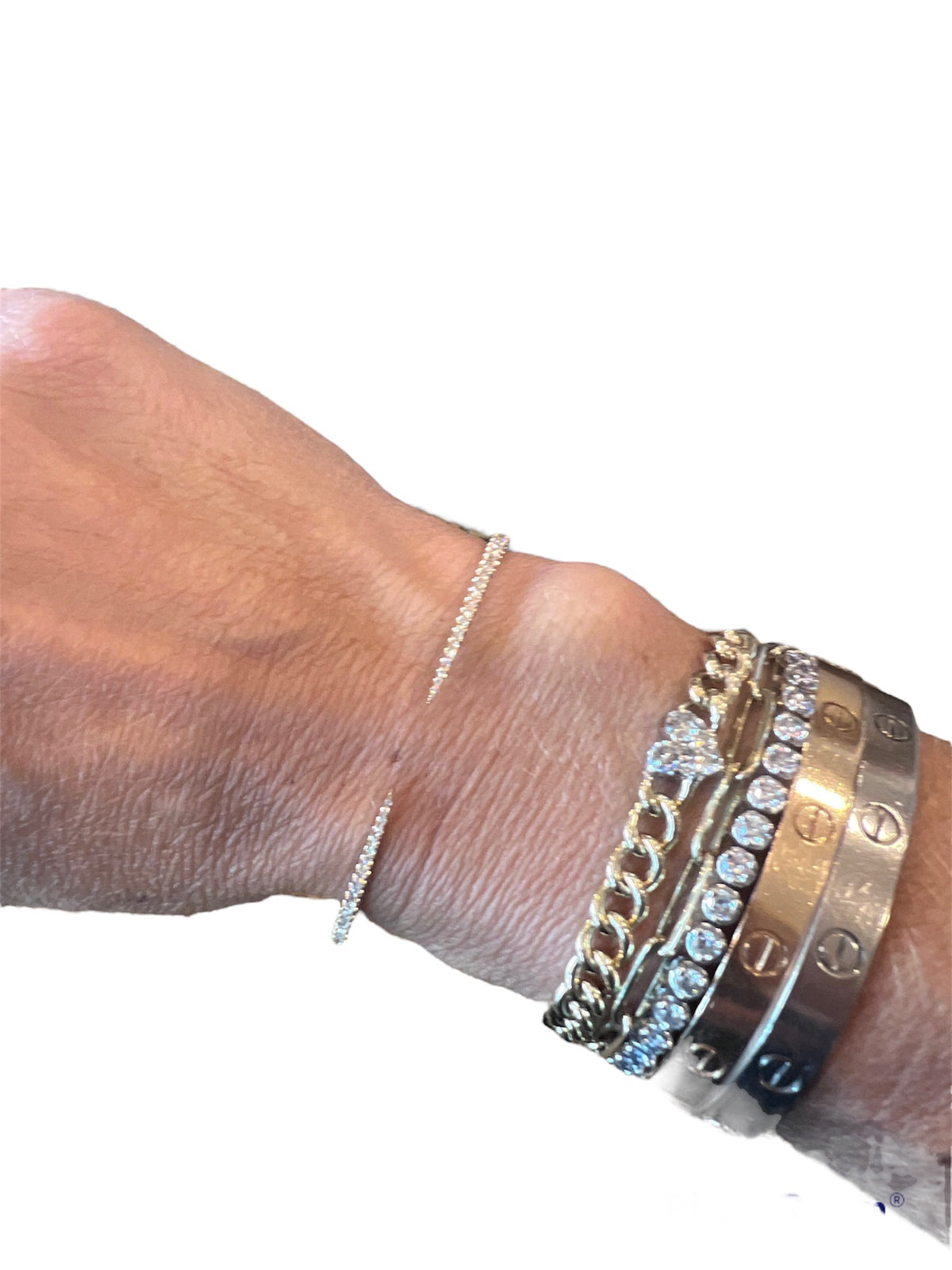 Diamond bracelets on wrist 