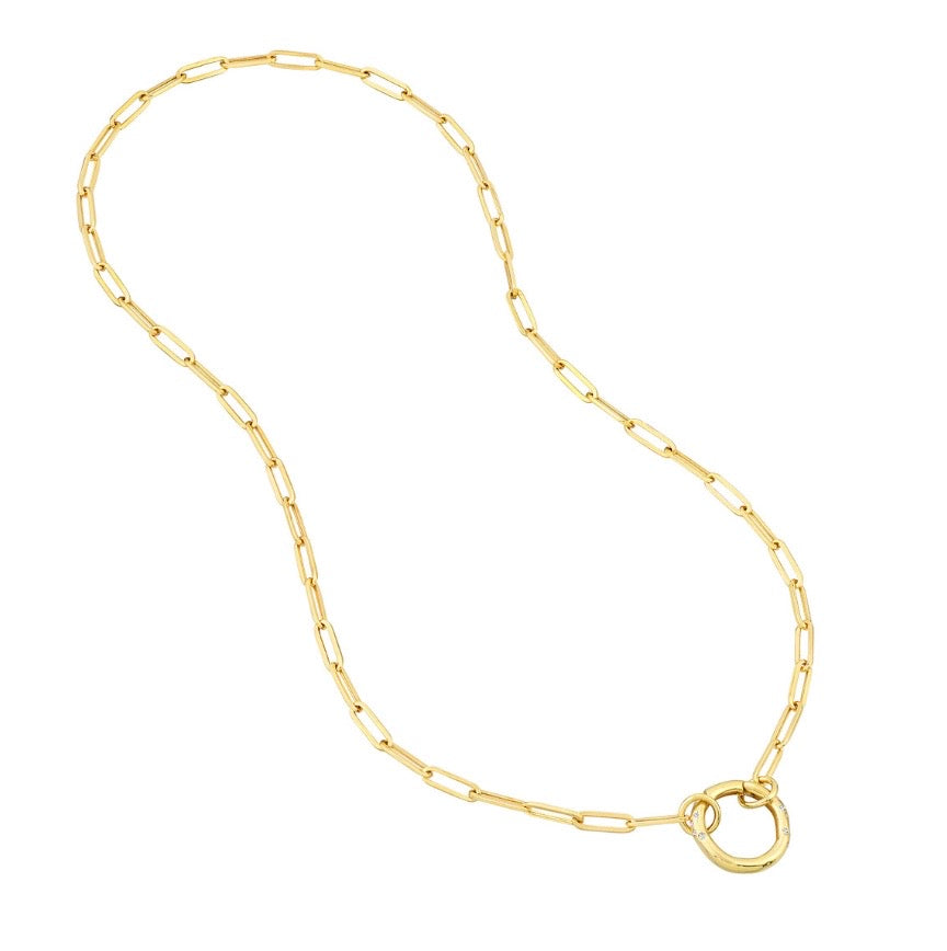 14K Yellow gold Push Lock Necklace Chain with charm 