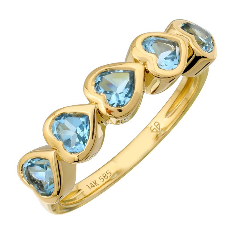 14K Yellow Gold set with 5 bezel set hearts