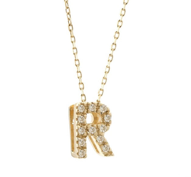 Yellow gold Diamond Micro Initial Necklace