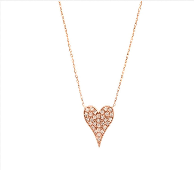 Diamond Pave Heart Necklace in 14K rose Gold
