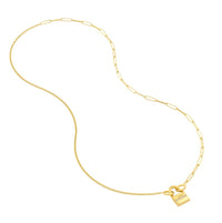 14K Yellow gold Push Lock Necklace Chain with charm