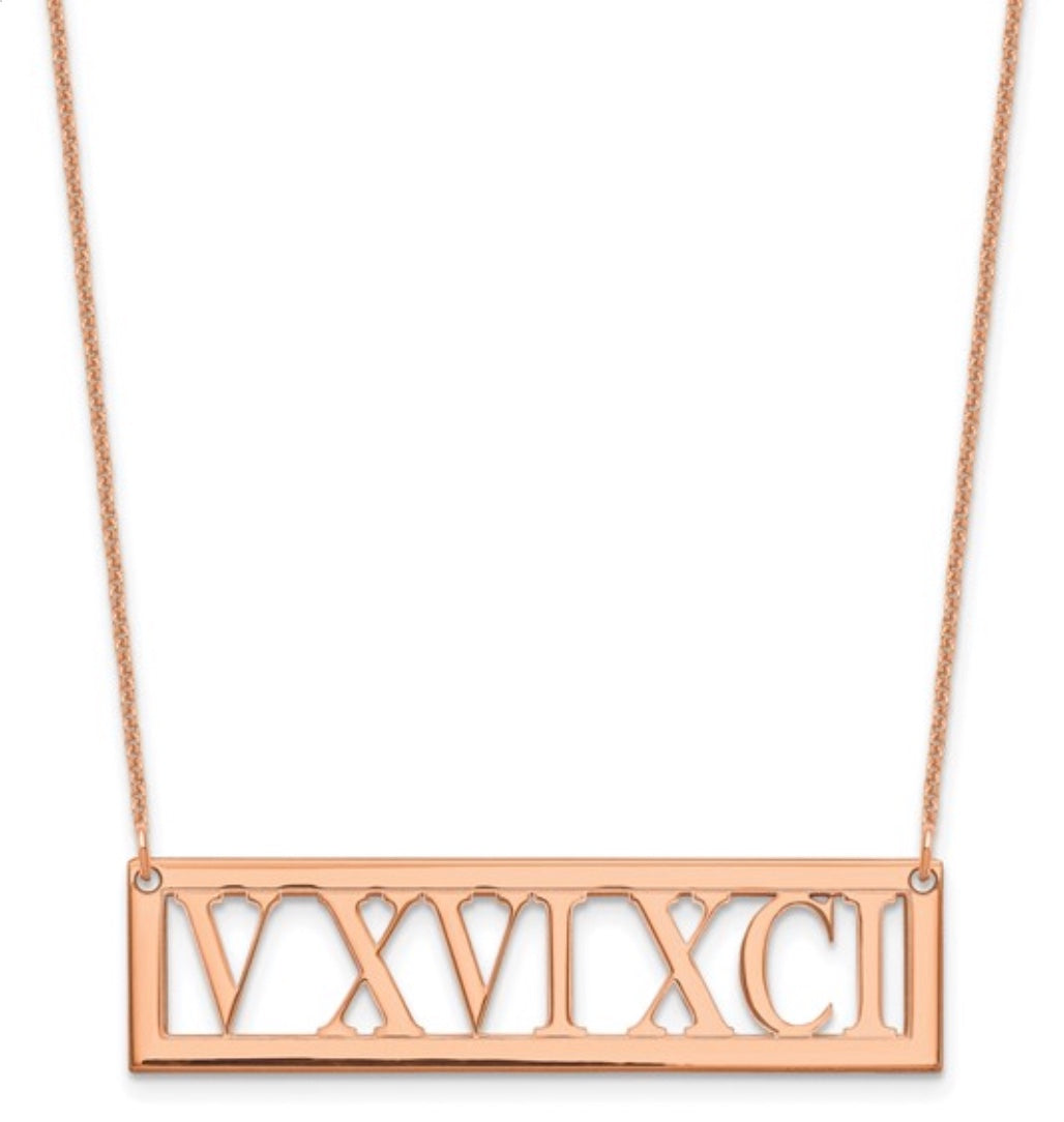 Rose gold Roman Numeral Bar Necklace