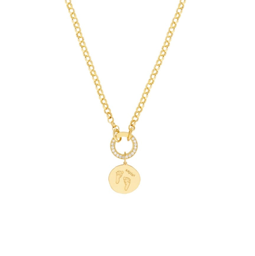 14K Yellow gold Push Lock Necklace Chain with charm