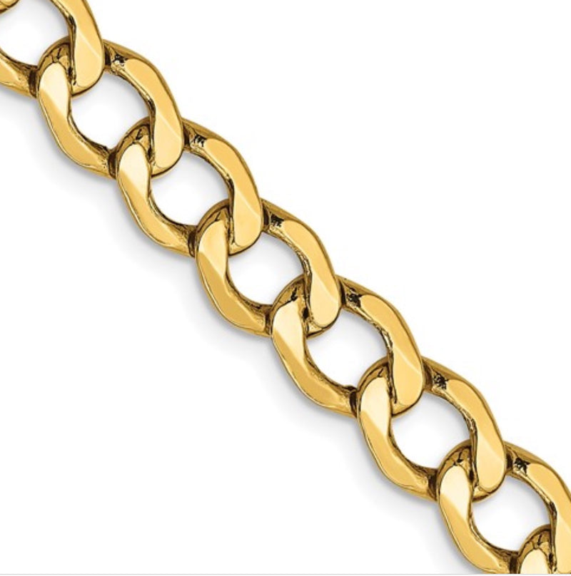 Mens Semi-Solid Curb Chain close up yellow gold