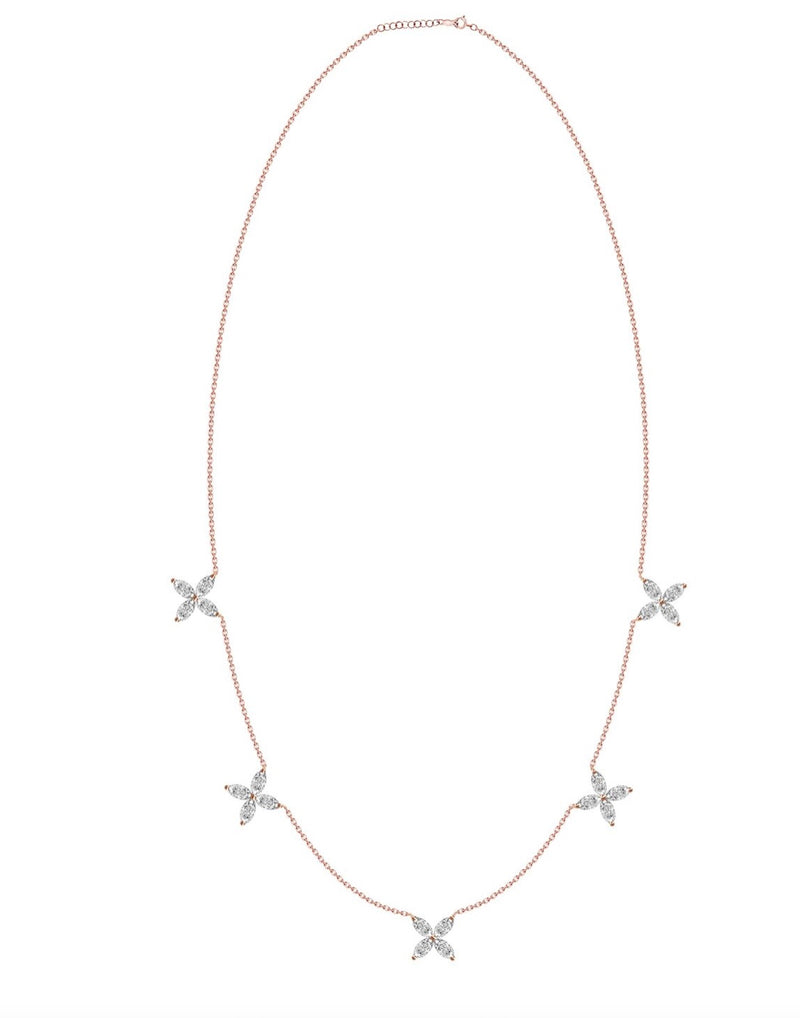 8K Necklace with 5 Diamond Clovers rose gold