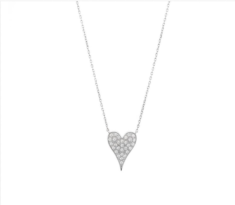 Diamond Pave Heart Necklace in 14K White Gold