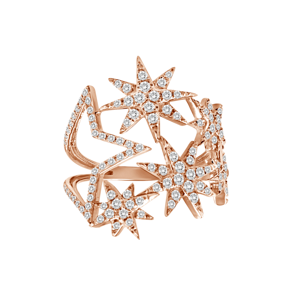 18k rose gold starburst diamond ring