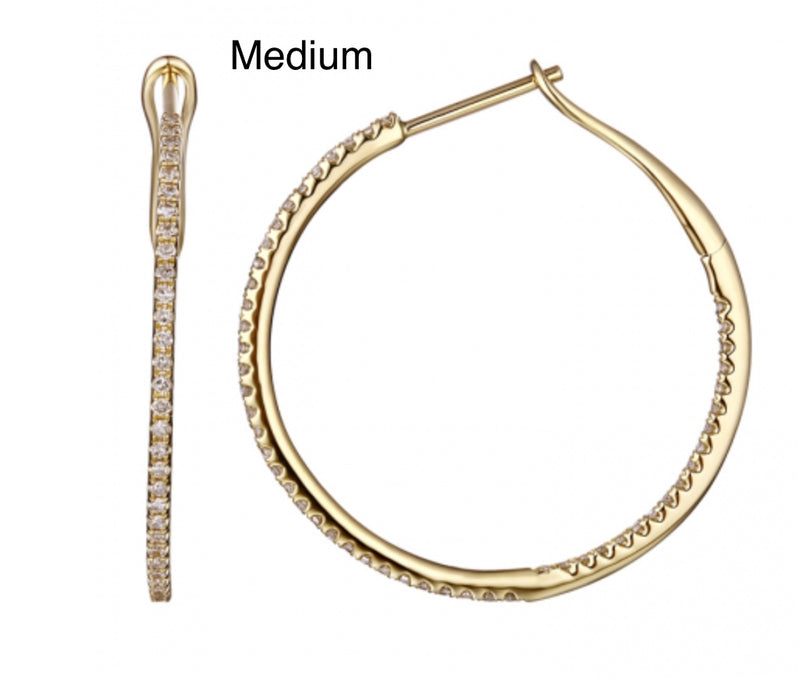 Yellow gold Skinny Diamond Hoops M