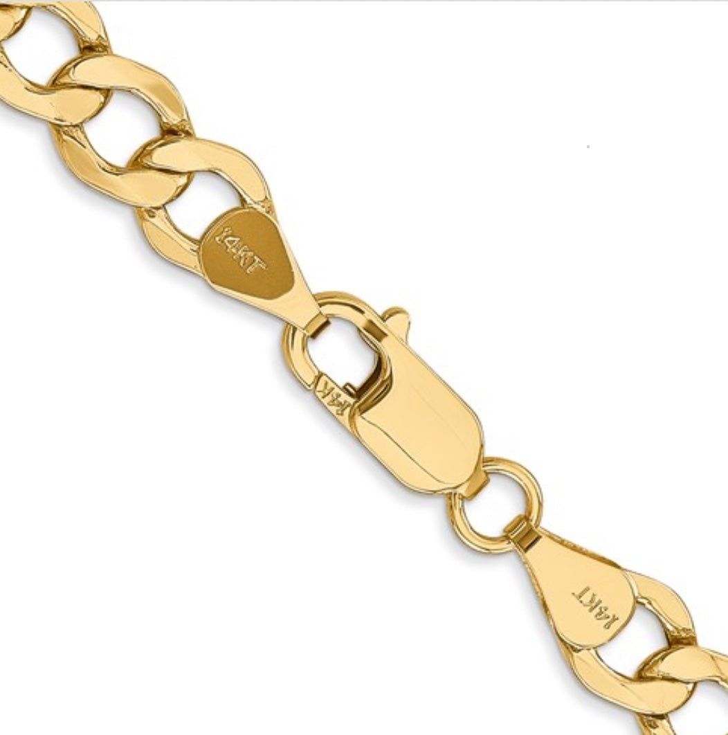 Mens Semi-Solid Curb Chain clasp yellow gold