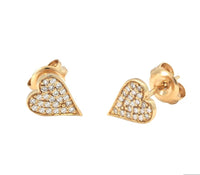 Pave Heart Diamond Stud Earrings yellow gold 