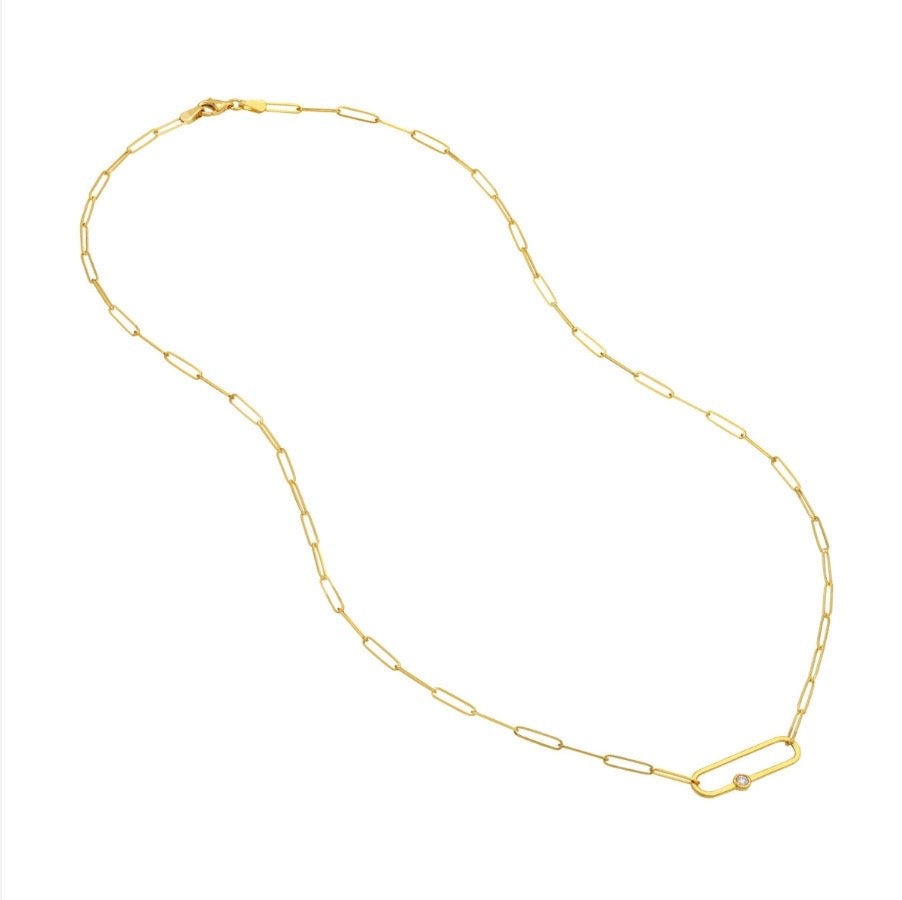 Diamond Paperclip Yellow Gold Necklace